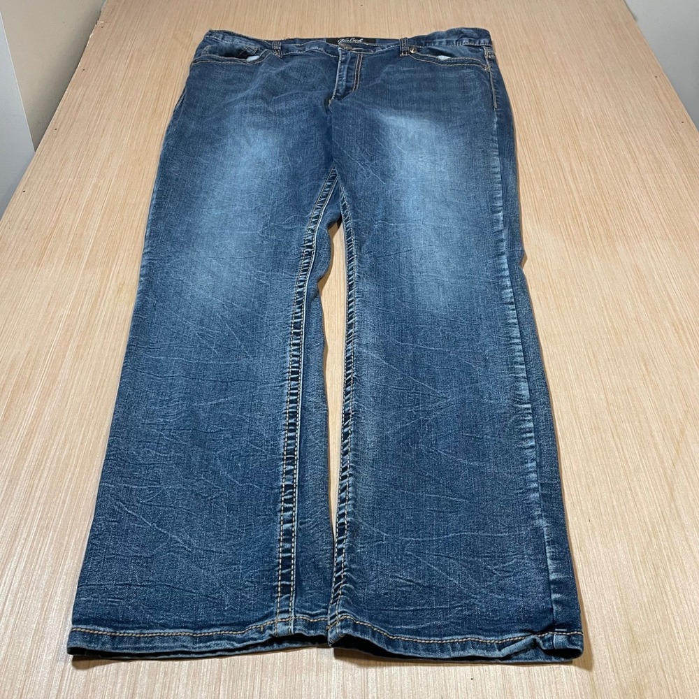 True Luck Jeans Mens 40x32 Blue Straight Leg Contrast Stitch Stretch RN99231